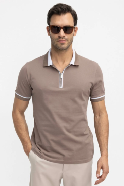 Beige Polo with Zipper | Cotton