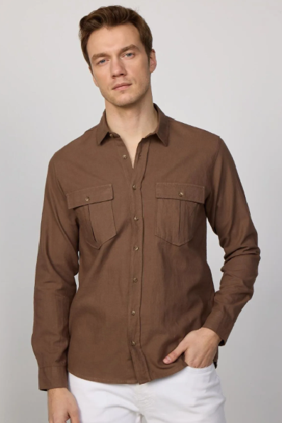 Brown Long Sleeve Shirt | Cotton