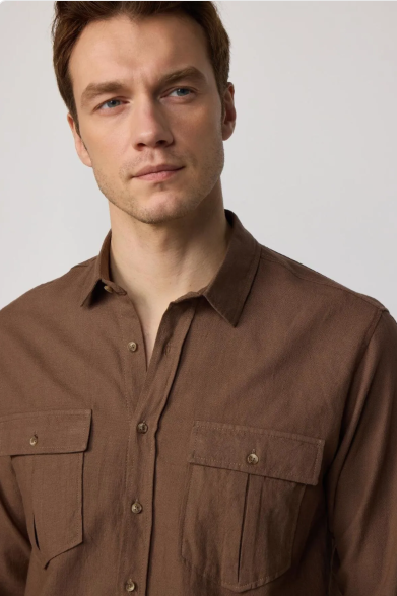 Brown Long Sleeve Shirt | Cotton